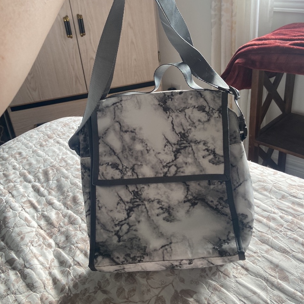 Indigo White and Grey Marble Lunch Bag